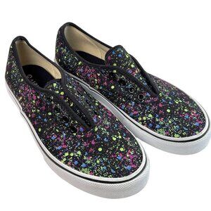 Airwalk Slip-On Sneakers Women’s 7 Black Multicolor Neon Paint Splatter Skater